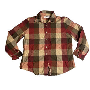 Vintage N Touch Button Up Womens M Plaid Red Green Earth Tones Grunge Outdoors